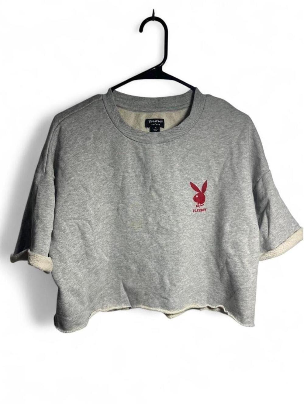 Gray Playboy x Pacsun cropped sweatshirt with red bunny logo